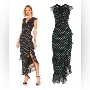 SALONI Silk Anita Cocktail Dress with Shimmering Green Polka Dots NWT